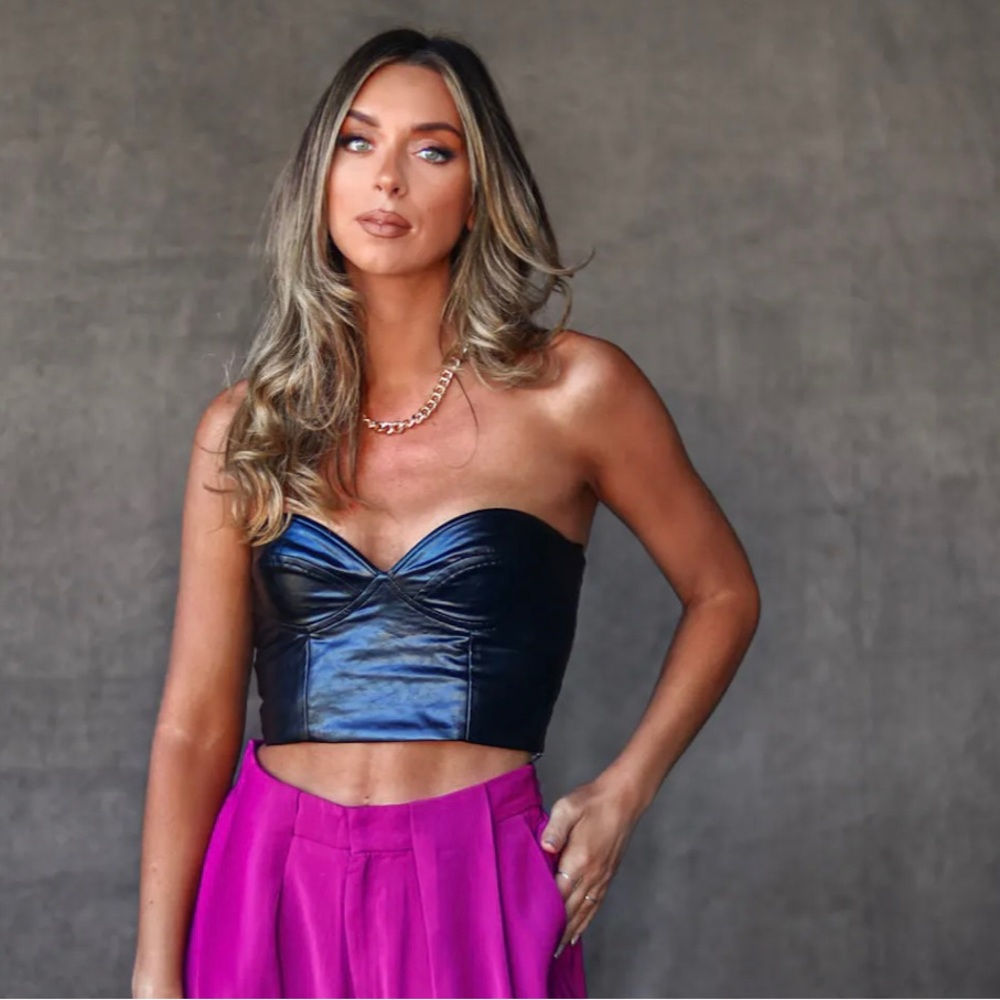 Vici - don’t you dare strapless leather crop top